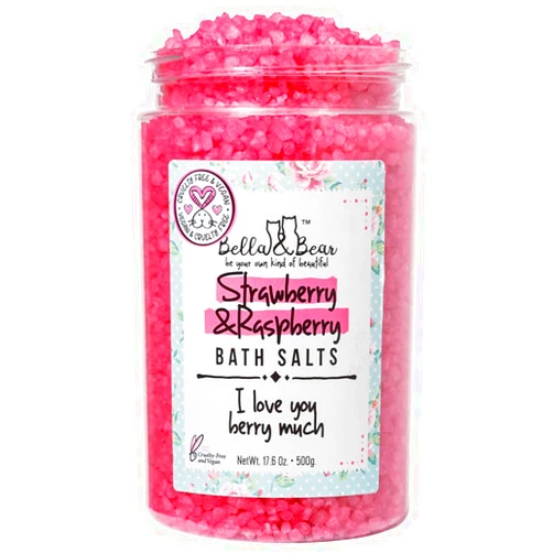 Bella and Bear Bella & Bear Strawberry & Raspberry Bath Salts, Foot Soak, Detox, Fruity Scent,17.6oz