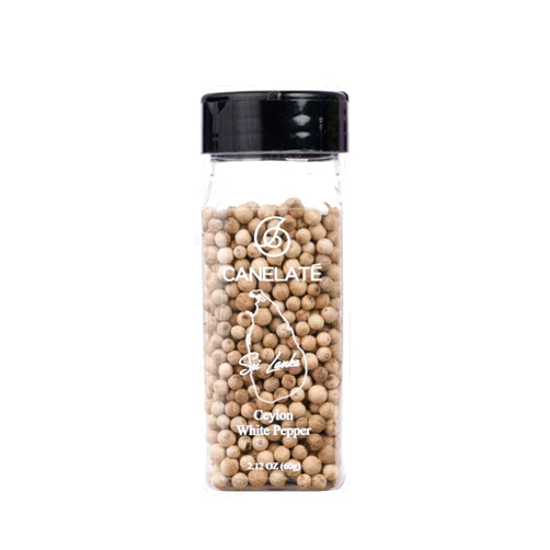 CANELATÉ Organic White Pepper Whole 60g (2.12oz) - Packed at the source, 100% pure, Highest Piperine white peppercorns from small holder farmers in Sri Lanka