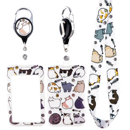 Juanooo Preppy Cats ID Badge Card Holder Lanyard & Retractable Badge Reel Clip Cute Key Lanyard for Women Girls for ID Badges Nurse Keychain Neck Lanyard for Keys Lovely Reel Car Key Lanyard