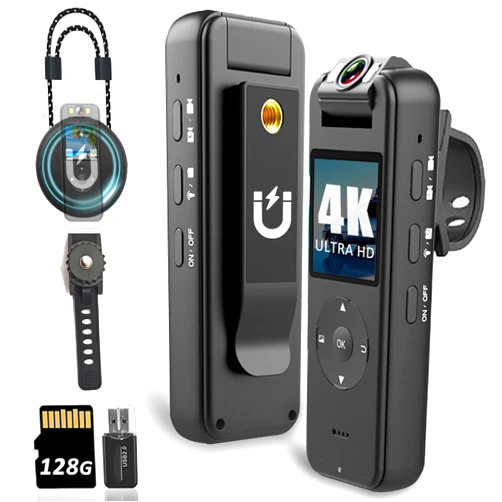 KSADBOSSBO 【Upgraded】4K Body Camera with Audio & Video Recording - 128G Body Cam Mini Police Bodycam - Portable Small Personal Camcorder - Sport Bike Outdoor Personal Civilians Police Law Enforcement Recorder