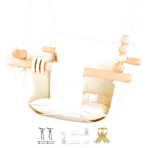 Generic Rustic Canvas Baby Swing - Indoor & Outdoor, 6 Months to 3 Years, Cream