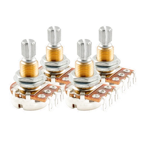 Musiclily Pro B500K Brass Thread Mini Metric Coarse 18-Spline Split Shaft Pots Linear Taper Potentiometers for Electric Guitar Bass (Set of 4)