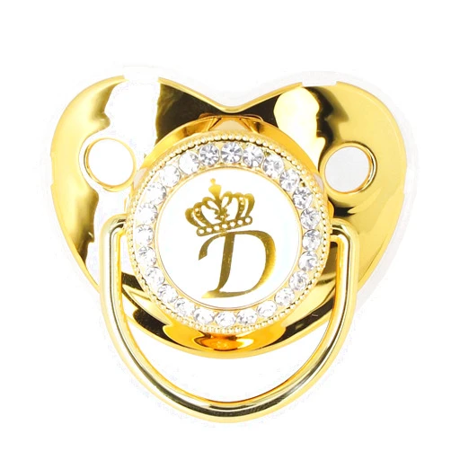 Drfeify Baby Pacifier,Rhinestone Night Pacifier with Chain Clip,Portable Exquisite Golden Crown Letter Cute Pacifier for Infant (D)