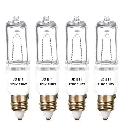 XBOCMY 4 Pack JDE11 Bulb,120V 100W Halogen Candelabra Bulbs,T4 Mini Base JD E11 Bulb ,Dimmable 2700K Warm White（Replacement E11 LED bulb,for Chandeliers,Candelabra,Ceiling Fan, Table Lamps, Cabinet Lighting