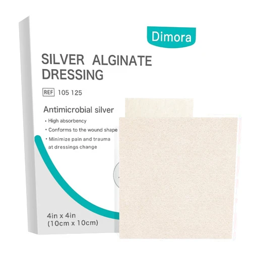 Dimora Upgrade Silver Calcium Alginate Wound Dressing -Antibacterial Non Stick Gauze, Highly Absorbent Sterile Bandage Pads,4'' x 4'' Patches 5 Packs