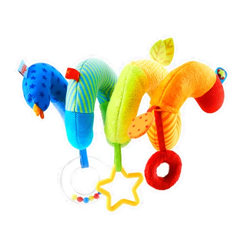 HABA Rainbow Activity Spiral Car Seat Toy and Stroller Toys for Baby 0-18 Months - Colorful Baby Travel Toy with Rattle Teething Element and Sensory Activities