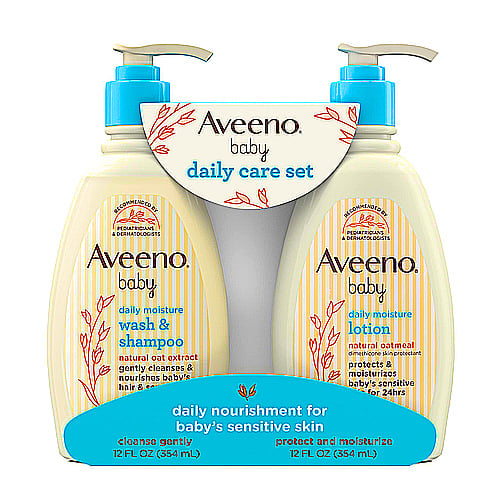 Aveeno Baby Daily Care Gift Set with Natural Oat Extract & Oatmeal, Contains Daily Moisturizing Body Lotion & Gentle 2-in-1 Baby Bath Wash & Shampoo, Hypoallergenic & Paraben-Free, 2 Items