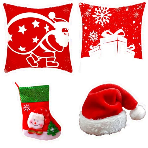 ZYZM Christmas Pillow Covers 18x18 Christmas Hat Christmas Stocking Christmas Decorations Christmas Throw Pillowcase Cushion Case for Home Decor Party Decorations Set of 4 (RED1)
