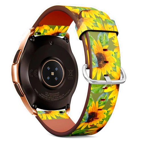 STPlus Compatible with Samsung Galaxy Watch (42mm) - Quick-Release Leather Band Bracelet Strap Wristband Replacement - Sunflower