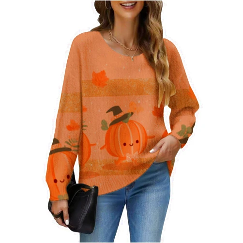 domirica Halloween Sweaters for Women Chunky Fleece Sweater Women Long Sleeve Tops Crochet Knit Pullover Fashion Outfits