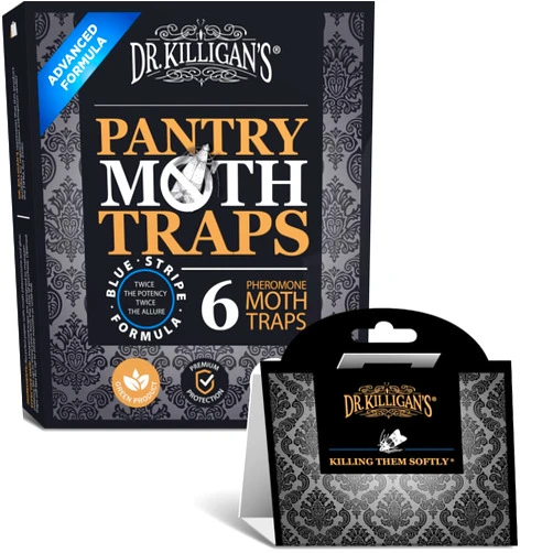 Dr. Killigan's Premium Double Potent Pantry Moth Traps with Pheromones Prime, Sticky Indian Meal Moth Traps for Kitchen, How to Get Rid of Moths in House (6 Pack, Black)