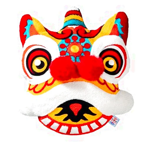 Wonfar 3D Lucky Lion Sofa Cushion Chinese Traditional Dancing Lion (Yellow&red)
