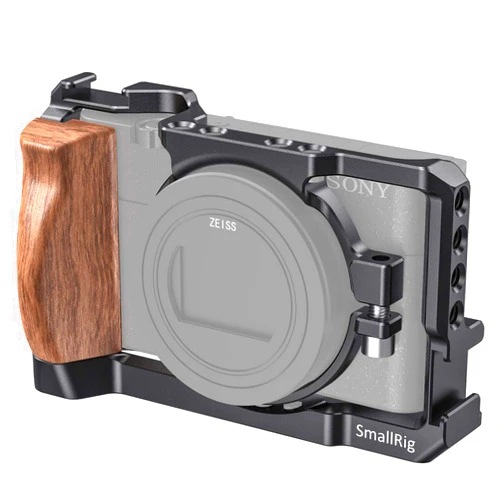 SMALLRIG Vlog Camera Cage for Sony RX100 VI and RX100 VII Camera (Fits DSC-RX100 M6 and DSC-RX100 M7 Camera) with Wooden Handle Grip Vlogger Youtuber – CCS2434
