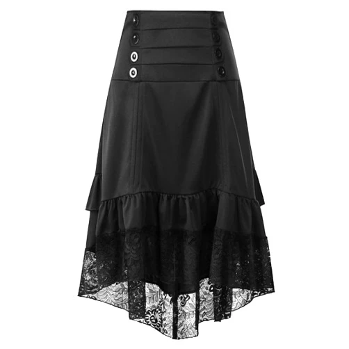 Nenahot Womens Victorian Gothic High Low Skirt Steampunk Pirate Skirts Retro Ruffles Lace Viking Costume Skirt