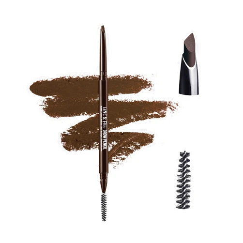 Kiss New York Professional Eyebrow Pencil, D-Shape Design for Line & Fill, Dual-Sided Retractable Brow Definer with Spoolie, Silky Smooth Texture, Cruelty-Free (Brunette)