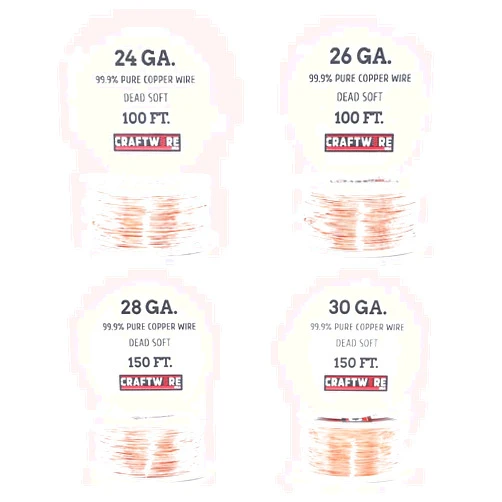 Craftwire USA Assorted Solid Bare Copper Wire Round, Bright, Dead Soft, 100 Feet & 150 Feet 24, 26, 28, and 30 Gauge