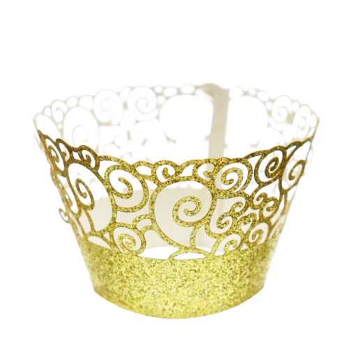 Fashmade 100Pcs laser cut Cupcake Standard Glitter Cupcake Wrappers(Gold)