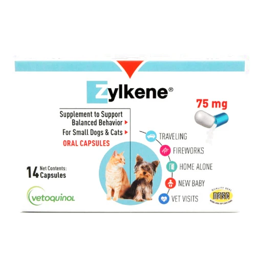 Vetoquinol Zylkene Calming Support Supplement for Small Dogs and Cats, Helps Promote Relaxation and Reduce External Stress Factors, Daily Behavioral Support and Anxiety Relief for Dogs and Cats, 75mg