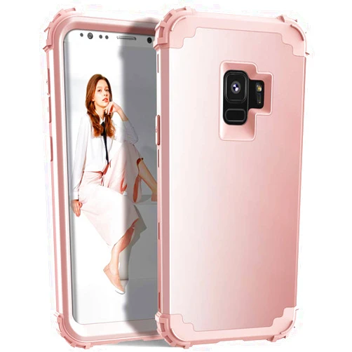 Asuwish Phone Case for Samsung Galaxy S9 Hard Cover Shockproof Soft Silicone Bumper Hybrid Three Layer Heavy Duty Protective Wireless Charging Cell Accessories Glaxay S 9 Edge 9S GS9 Cases Women Rose Gold