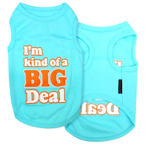 Parisian Pet Dog Tshirt - Embroidered “I’m Kind of Big Deal“ Dog Shirt - Lightweight and Skin Friendly Dog Clothes - Sleeveless Blue Dog Tee Shirts - Machine Washable Dog Shirts for Medium Dogs - M