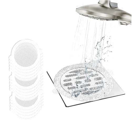Tkufier 30 PCS Disposable Shower Drain Hair Catcher Mesh Stickers - Waterproof Adhesive - Easy to Use - Large 4.3 inch Shower Drain Cover Protector, Drain Hair Catchers for Shower Floor Drain Sink Strainer