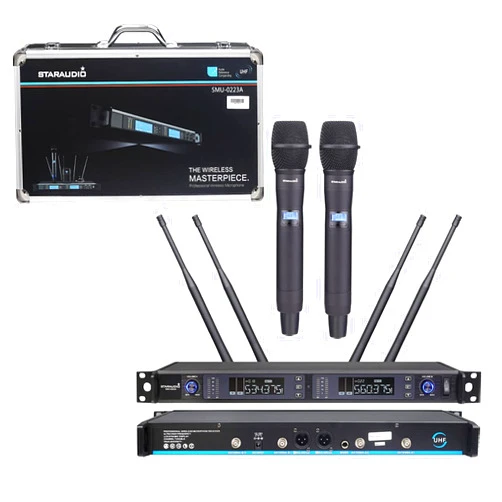 STARAUDIO 2CH Church UHF Wireless Microphone Reciver System 2 Channel Handheld Karaoke System Microphones Audio Studio Church Mic Dynamic KTV Microphones SMU-0223A