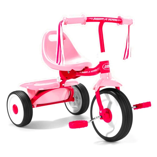Radio Flyer 415PS Kids Readily Assembled Steel Framed Adjustable Beginner Fold 2 Go Trike with Spacious Storage Bin and Handle Streamers, Pink