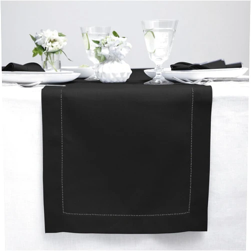 Solino Home Black Linen Table Runner 60 Inches Long – 100% Pure Linen Classic Hemstitch Table Runner 14 x 60 Inch – Machine Washable Dining Table Runner for Fall, Halloween, Thanksgiving