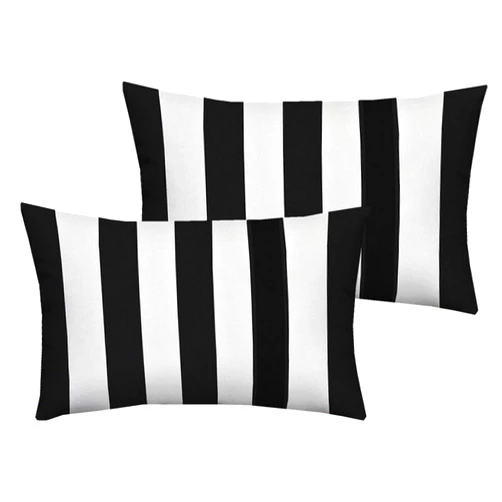 Leaveland White and Black Stripe Set of 2 12x20 Inch Cotton Polyester Square Throw Pillow Case Decorative Durable Cushion Slipcover Home Decor Sofa Standard Size Accent Pillowcase