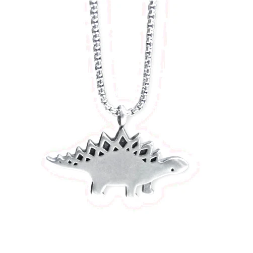 Mark Poulin Women's Pewter Stegosaurus Necklace on Adjustable Stainless Steel Chain - Dinosaur Jewelry - Stegosaurus Charm