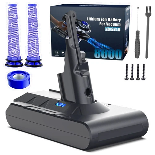 Keenstone 8000mAh Rechargeable Replacement Battery for Dyson V8 Series Vacuum Cleaners, Providing 60 Minutes of Runtime in Standard Mode, Installs in Just 3 Minutes, Includes 2 Pre Filter and 1 Post Filter