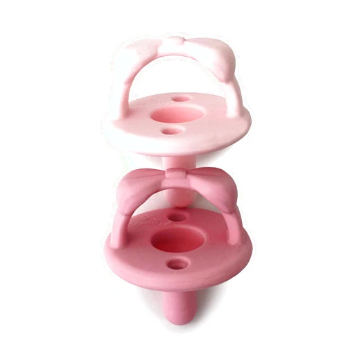 Itzy Ritzy Silicone Pacifiers for Newborn - Sweetie Soother Pacifiers Feature Collapsible Handle & Two Air Holes for Added Safety; for Ages Newborn and Up, Set of 2 in Light Pink & Dark Pink