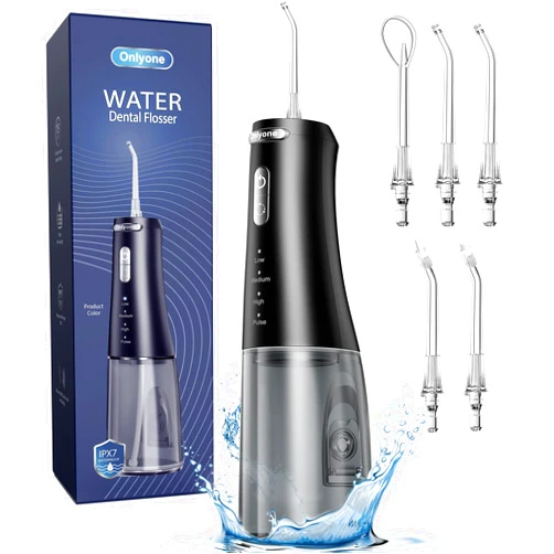 Onlyone Water Dental Flosser Pick for Teeth, 300ML Portable Oral Irrigator, Rechargeable Travel Irrigation Cleaner, Professional Electric Flossing Cleaning Picks for Teeth Cleaning,IPX7 Waterproof