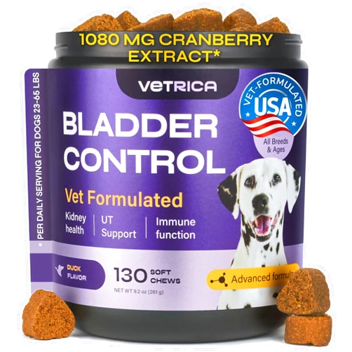Vetrica Dog UTI Treatment - 1080 mg Cranberry Extract - 130 Treats Cranberry Supplement for Dogs - Chews for Bladder Control, Urinary Tract, Kidney Health - With D-Mannose, Nettle - Formulated for Senior Dogs
