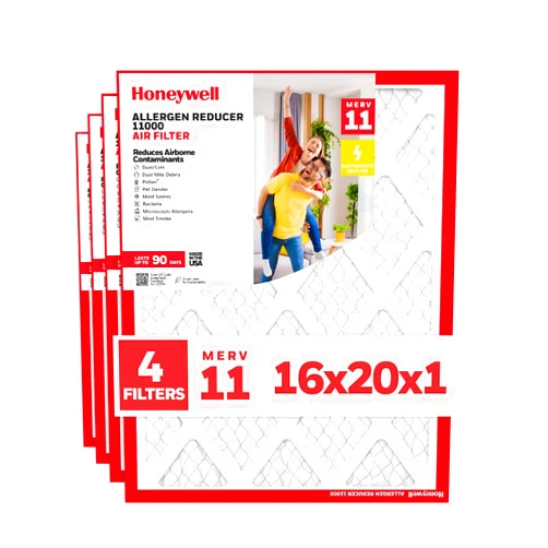 Honeywell 16x20x1 MERV 11 Allergen Reducer 11000 Electrostatic Pleated HVAC AC Furnace Air Filter (4-Pack) | Replacement Filter for Home Use | Made in USA