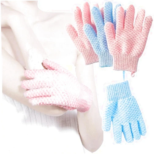 Eitonbu 4Pcs Exfoliating Bath Massage Gloves，Heavy Glove，Exfoliating Dual Texture Bath Gloves for Shower, Spa, Massage and Body Scrubs, Dead Skin Cell Remover, Gloves with Hanging Loop（Pink ，Blue）