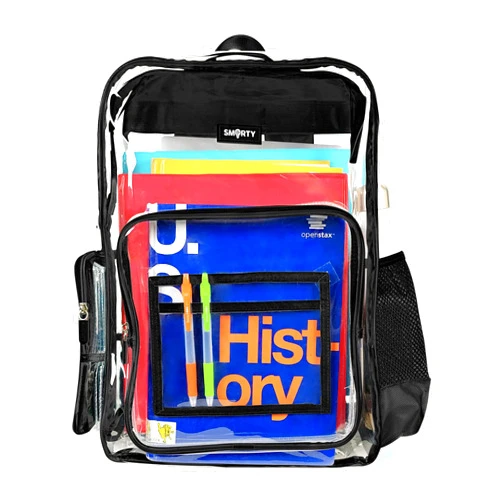 SMARTY Large Heavy Duty Clear Backpack V6 Durable Transparent See Through Bag (Black)