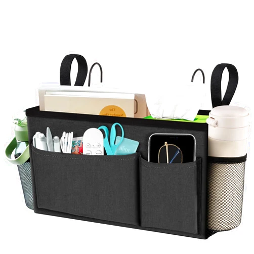 BlissTotes Bedside Caddy, Bedside Storage Organizer for Bunk Bed Accessories, Dorm Storage for Bedside Shelf and Bunk Bed Shelf, Bed Caddy for Home, Dorm, Bunk (Dark Gray, 1 Pack)