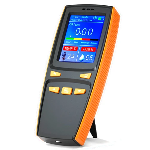 VQP Intelligent O3 Ozone Detector Analyzer, Portable Outdoor Indoor Air Quality Meter, Temperature Humidity Gauge with LCD Screen, Adjustable Alarm Threshold