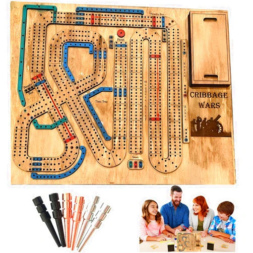 Generic 2024 New Cribbage Board Game Set w/Storage, Fun Table Cribbage Wars Board Game for Family, Wooden Board, 2-6 Player Games, Ideal for Game Night, Travel (1Pack)