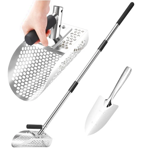 GADFISH Long Handle Sand Scoop, Heavy Duty Stainless Steel Metal Detecting Sand Scoop with Long Handle, Sand Scoop Handheld with Long Steel Handle Pole Design, Ideal for Underwater Treasure Hunting