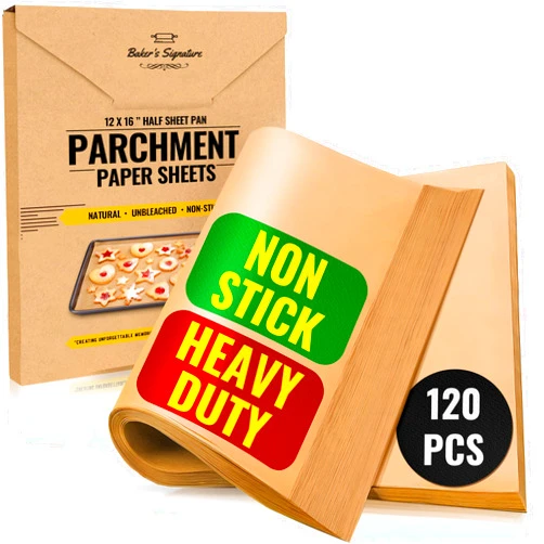 Baker's Signature Parchment Paper Sheets for Baking, 12x16 In 120 Pcs by Baker's Signature | Precut Non-Stick & Unbleached - Will Not Curl or Burn, Non-Toxic & Comes in Convenient Packaging