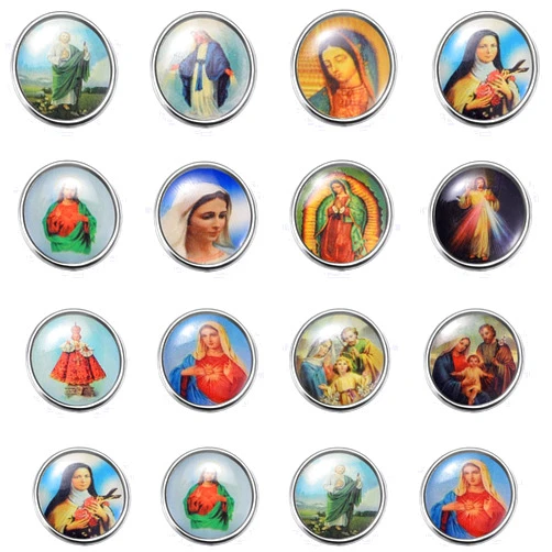 Weyuley 60Pcs Mix Round Religion Space Beads Alloy Picture Jesus Enamel Our Lady Virgin Mary Loose Beads for DIY Rosary Necklace Bracelet Catholic Jewelry Making11mmx11mmx5mm(A505)