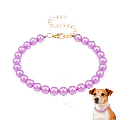 Generic Adjustable Dog Necklace for Women Cute Candy Flower Pearl Beaded Rhinestone Dog Jewelry Collar for Medium Large Dogs Cats (Color 3)