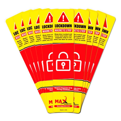 Max magnetics 10 Pack Max magnetics Lockdown Magnetic Strips for Door Frames - High-Density Magnet Security Devices for School & Office - Strong Adhesion & PVC Top Layer, Smooth Opening & Closing