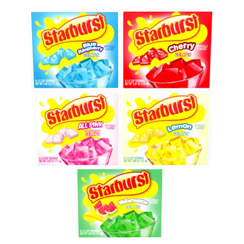 The Jel Sert Company Starburst Gelatin Variety Pack - Pack of 5 Flavors - Blue Raspberry, Watermelon, Lemon, All Pink Strawberry, and Cherry - Easy to Make - Fun and Delicious for Anything