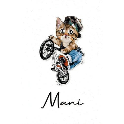 French Edition by Lewis Mani FoR Edition (Author) Mani: Cahier personnalisé avec prénom Mani | Cadeau d'anniversaire pour enfant, garçon, homme, copain ... | Chat à bicyclette | 110 pages lignée, ... pouces (15,24 x 22,86 cm) (French Edition)