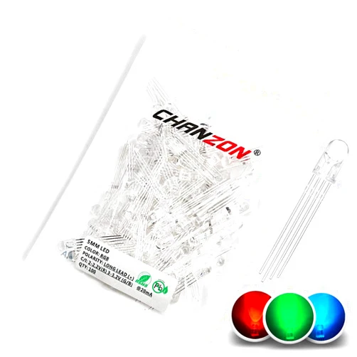 CHANZON 100 pcs 5mm RGB Multicolor LED Diode Lights Common Anode(Clear Round Transparent 3 Color) 4 pin Bright Lighting Bulb Lamps Electronics Components Indicator Light Emitting Diodes