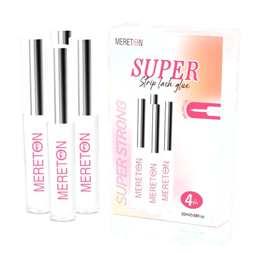 MERETON Eyelash Glue for False Eyelashes - 4 pcs Super Strong Hold Clear Eyelash Glue Waterproof Long-Lasting Strip Lash Glue Fast Drying Eyelash Adhesive 0.17oz Each (4 Pack) (Clear)