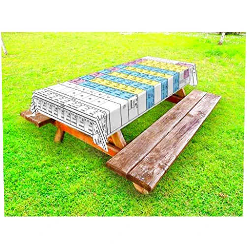 Lunarable Science Outdoor Tablecloth, Periodic Table of Elements Atomic Number Chemistry Themed Elements Design Science, Decorative Washable Picnic Table Cloth, 58